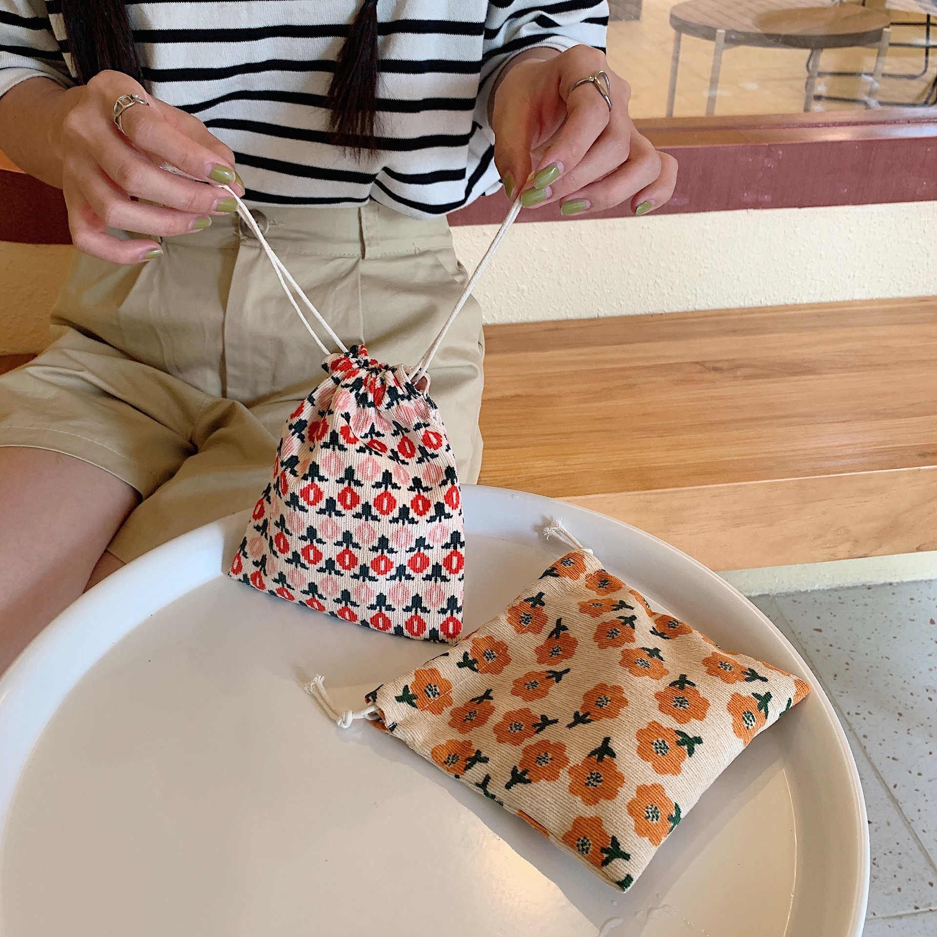 25132 Cute Hand-Carrying Small Cloth Bag for Female Students, Gift Bag, Student Sundries Storage Drawstring Pocket