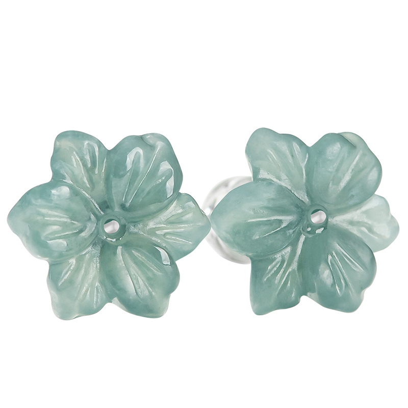 Natural A goods jade blue water orchid earrings ice jade stone petals S925 silver inlaid antique women's earrings wholesale