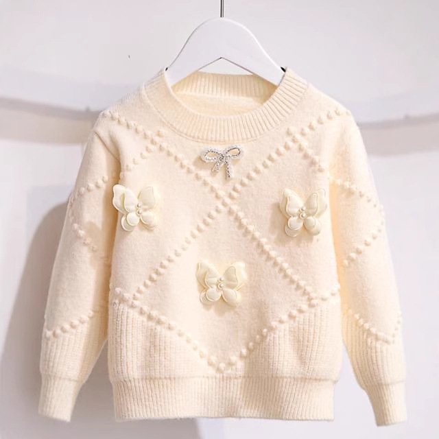 Детский свитер в западном стиле осень и зима 2023 новый модный трехмерный свитер с бабочками для девочек онлайн знаменитость