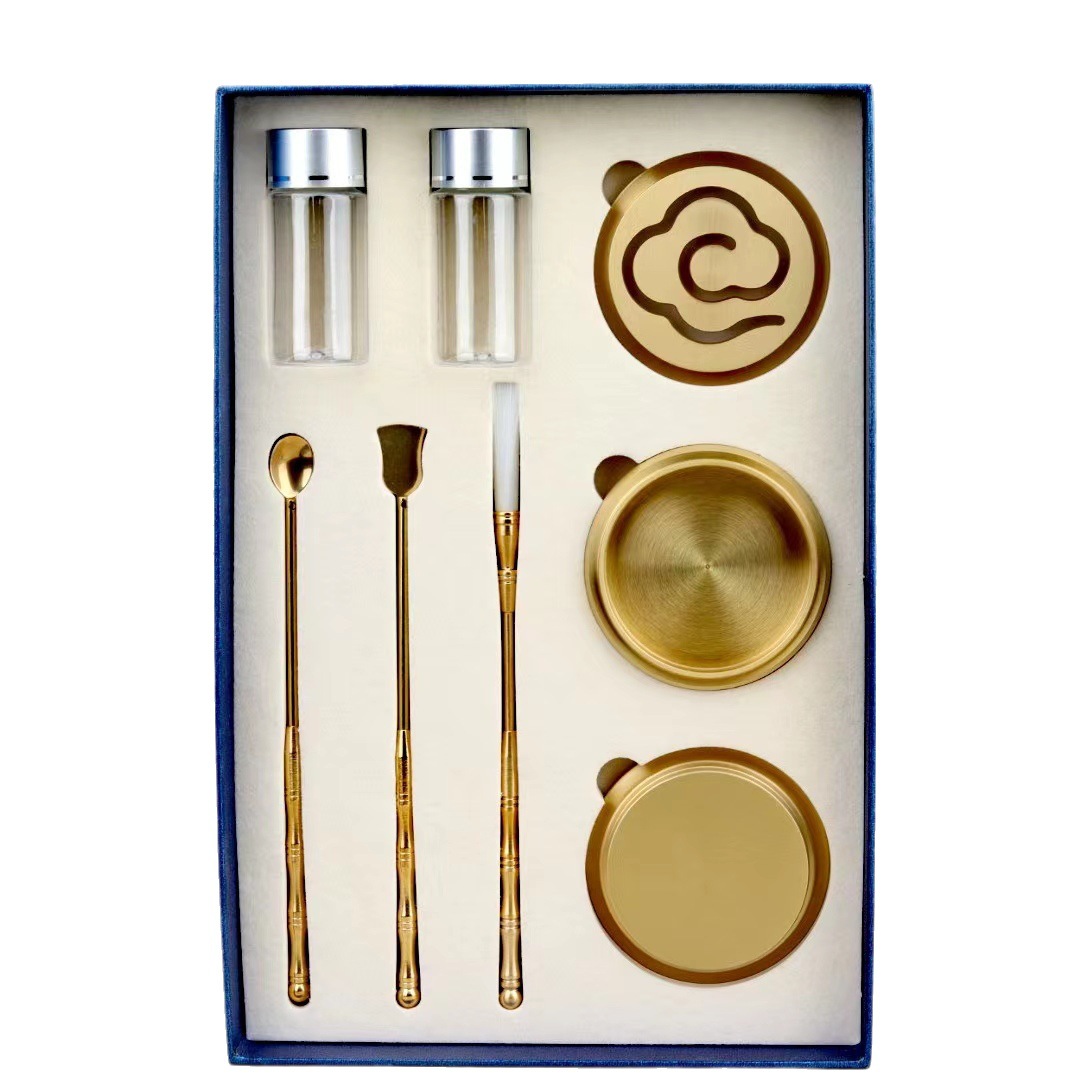 Brass Incense Burner, Incense Stick Making Kit for Beginners, Ceramic Set with Gift Box, Gift Bag, Incense Shovel, Incense Spoon, Incense Tool Set