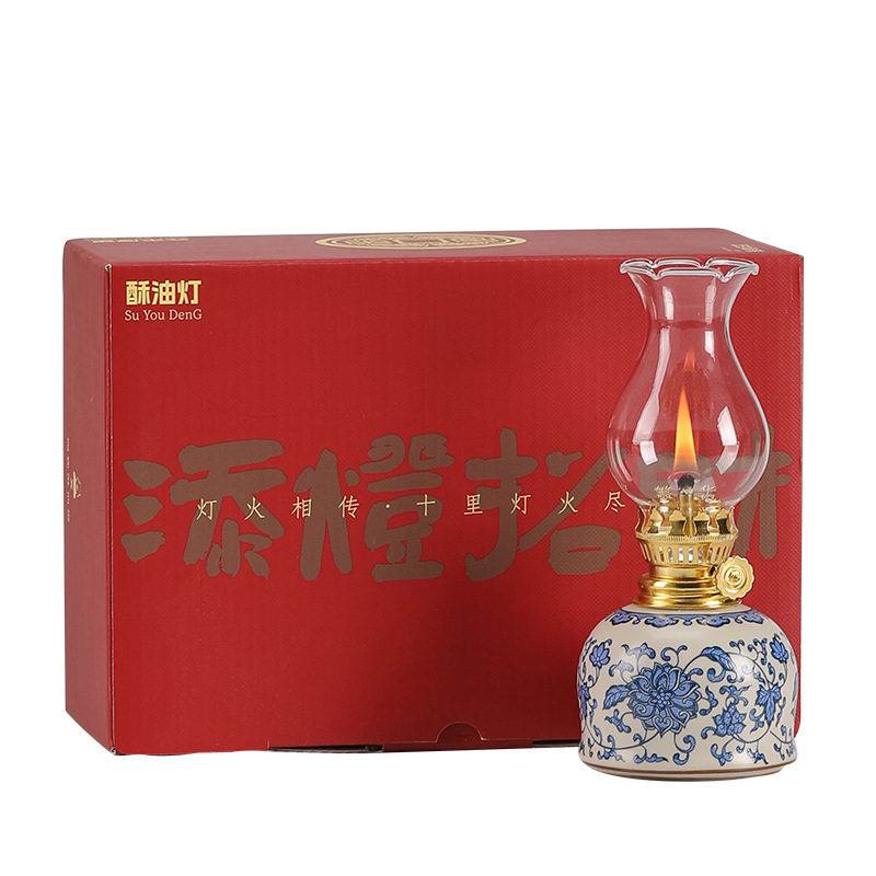 Old-fashioned ceramic butter lamp traditional teahouse home decoration wick antique Buddha lighting lamp atmosphere lamp decoration
