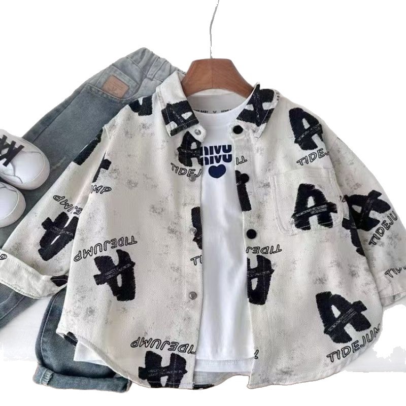 Boys' Long-Sleeved Shirts, Spring and Autumn Style, 2025 New Fashionable Casual Boys' Jackets, Stylish and Trendy