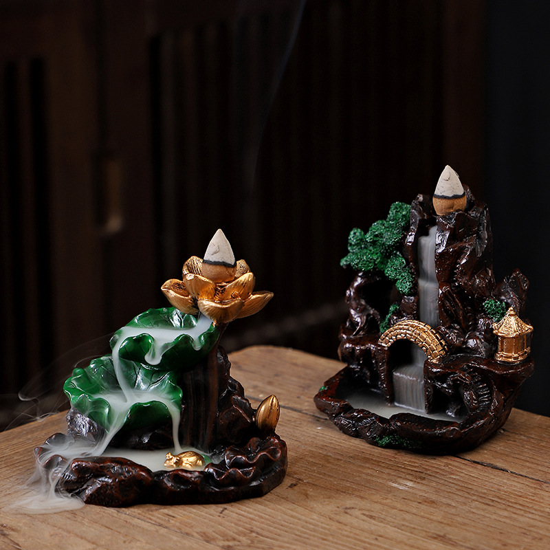 Resin backflow incense burner creative retro porch ornaments incense aroma burner antique fish tank rockery landscaping sandalwood burner