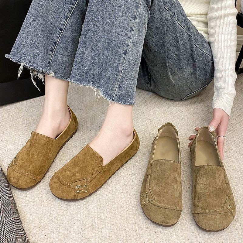 Flat Bean Shoes 2025 New Frosted Non-Slip Casual Non-Slip Soft Sole Shoes Women's Slip-on Work Shoes for Mom