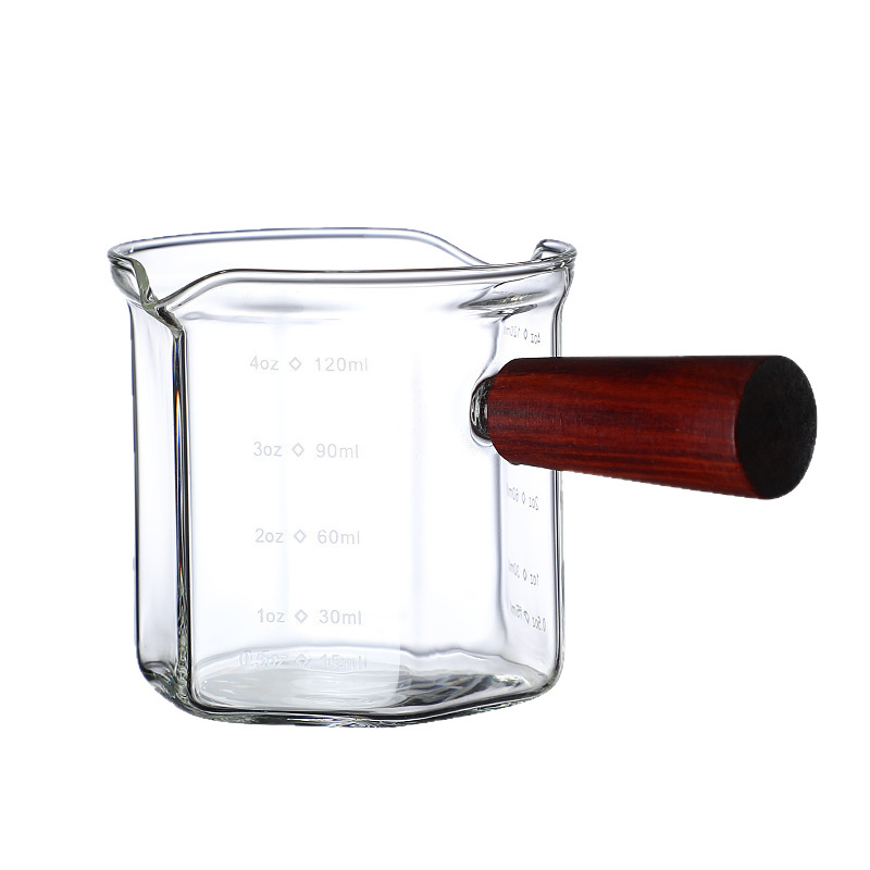High Borosilicate Glass Wooden Handle Scale Mini Milk Jug Seasoning Milk Jug Wholesale Espresso Small Milk