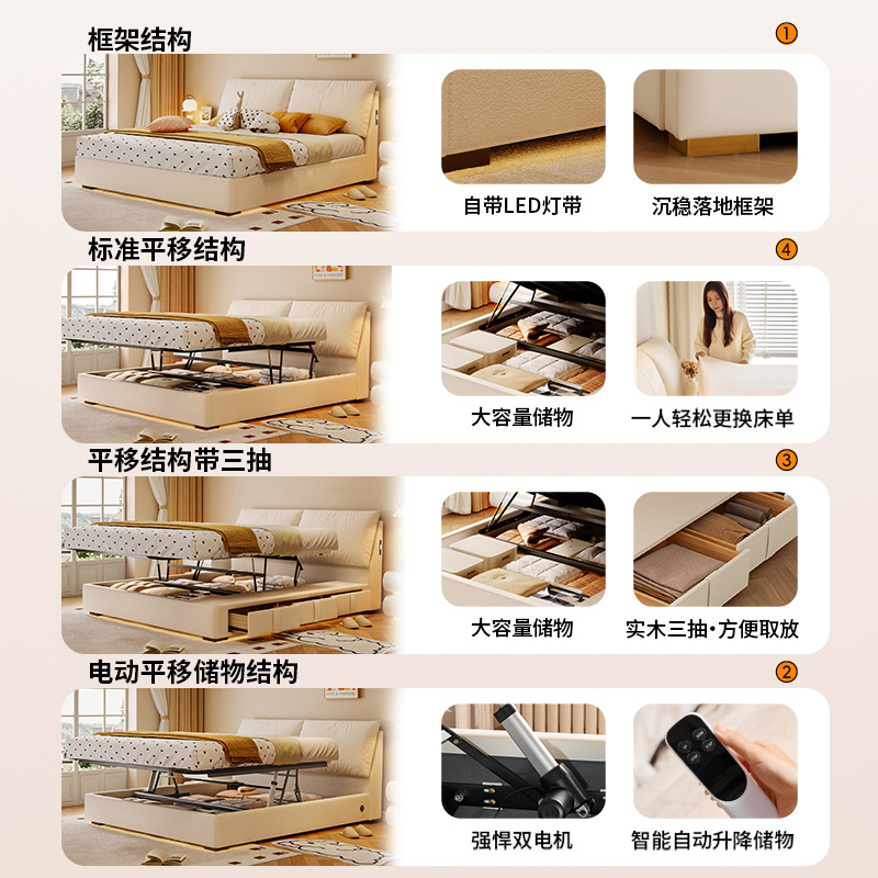 Tongyu Special Elephant Ear Storage Modern Simple Master Bedroom High-End Upholstered Double Storage High Box Cat Scratching Fabric Bed