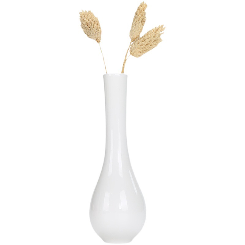 White Porcelain Jade Pure Bottle Guanyin Bottle Small Flower Arrangement Long Neck Jade Porcelain Ceramic Ornaments for Buddha Zen Water Purification Vase in Front of Buddha