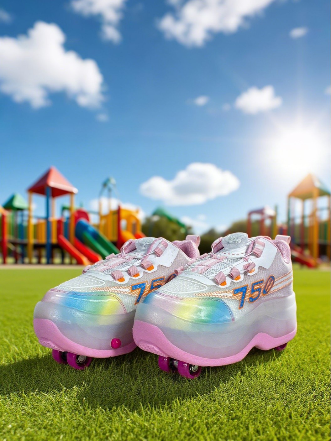 Factory Mesh Fly Weave 750 Four-Wheel Kidsren's Men's and Women's Flying Shoes Are Lightweight and Easy to Operate with Rotating Button Heelys