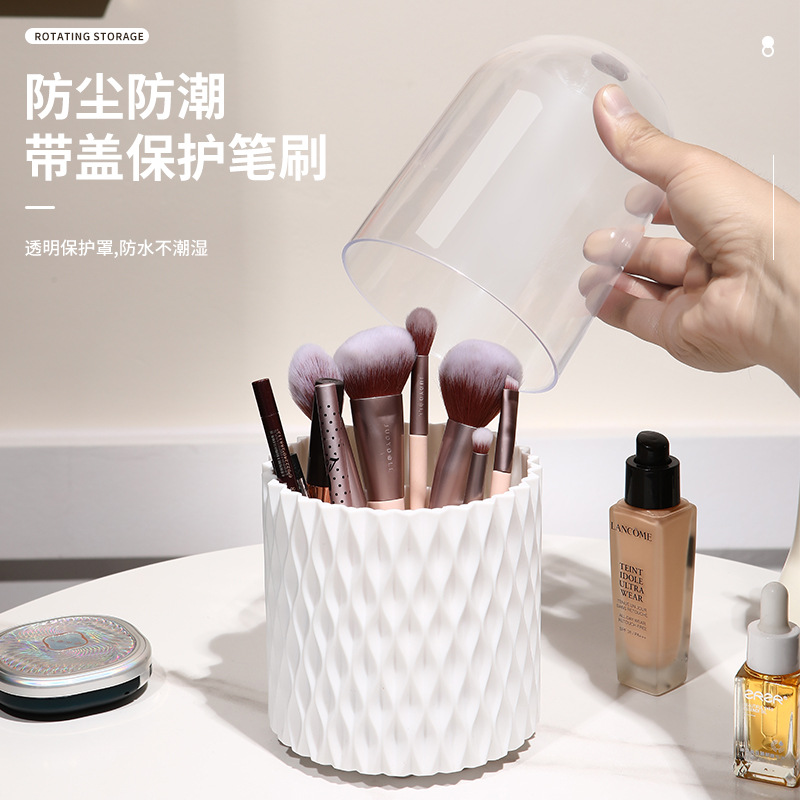 Rotating Cosmetic Brush Storage Bucket with Lid Lipstick Cosmetic Dustproof Storage Bucket Dormitory Desktop Simple Pen Holder