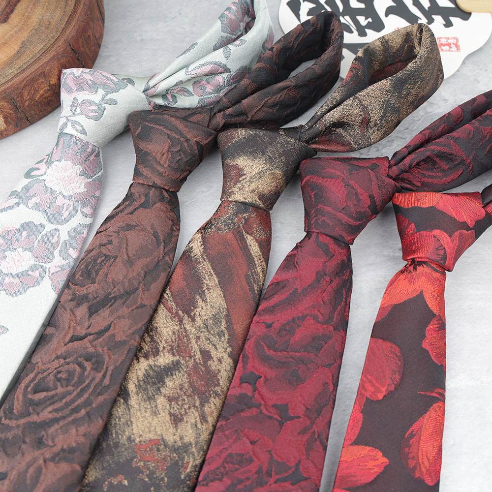 Patterned Tie Men's Gentleman Suit Formal Banquet Host 7cm Hand-Tied Polyester Long Tie Wholesale Ready Stock