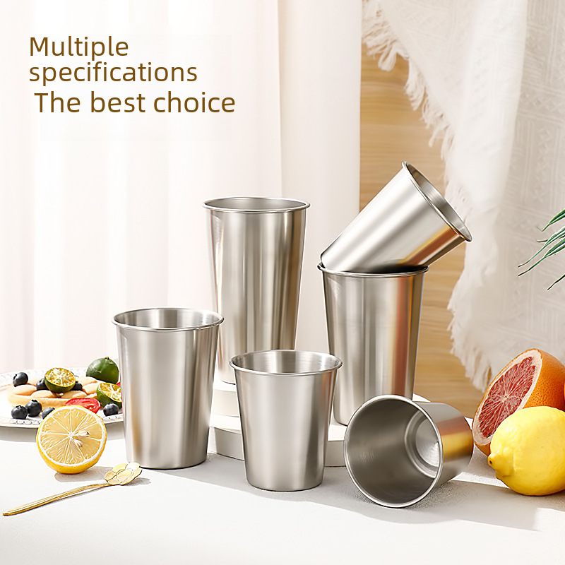 Cross-Border 304 Stainless Steel Beer Cup Large Capacity Single-Layer Water Cup Rolled Edge Wine Cup Milk Tea Coffee Cup Mouth Cup Logo
