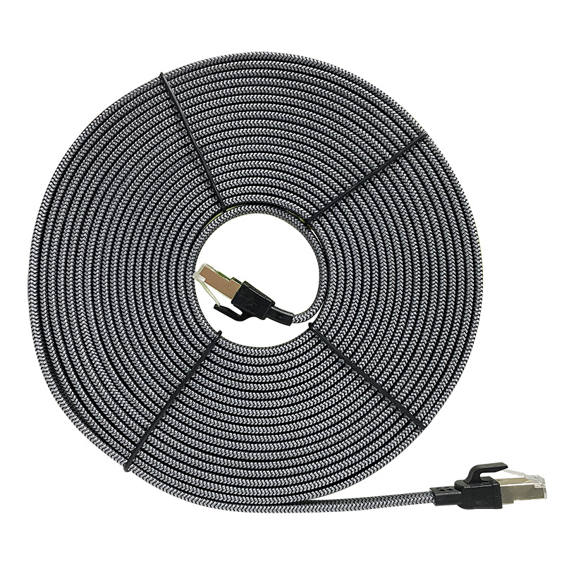 Eight categories of silver braided flat network cable CAT 80000 trillion pure copper shielded wire anti-interference network jumper national standard computer cable