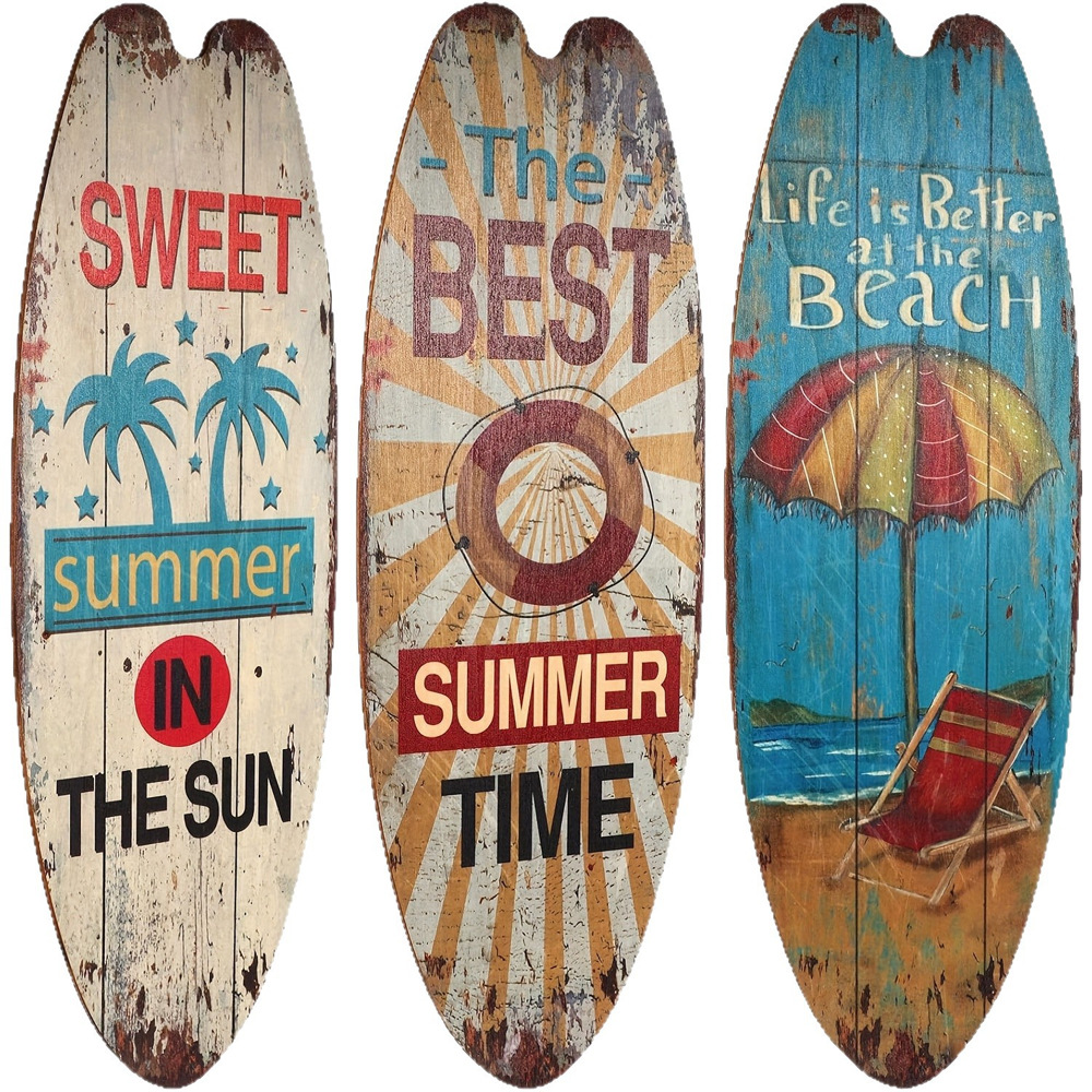 Cross-Border Beach and Ocean Theme Casual Wooden Decorative Sign Surfboard Wooden Bar Wall Retro Decorative Sign