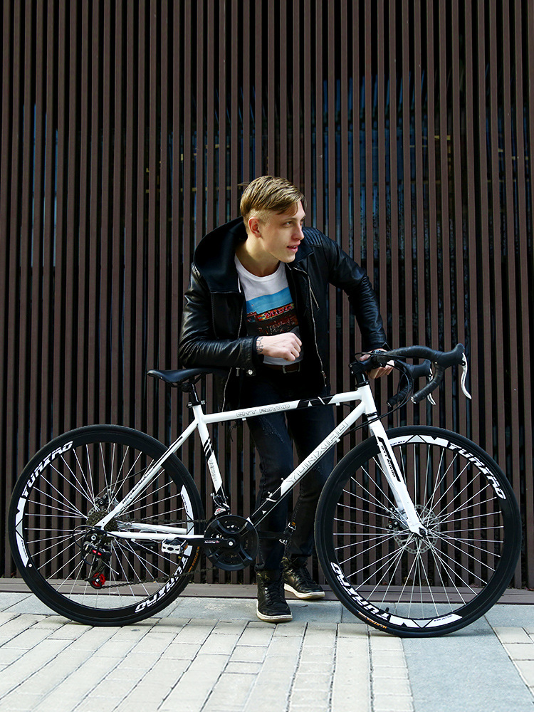 Road Bike Racing Gear Shift Solid Tire Freestyle Popular Fixed Gear Ultra-Light Disc Brake Adult Men's and Women's Bicycle 24-Speed