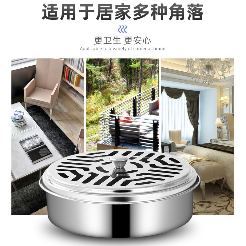 Stainless Steel Mosquito Coil Holder with Lid, Heightened Double-Layer Fireproof Mosquito Coil Box with Nail-Shaped Teeth