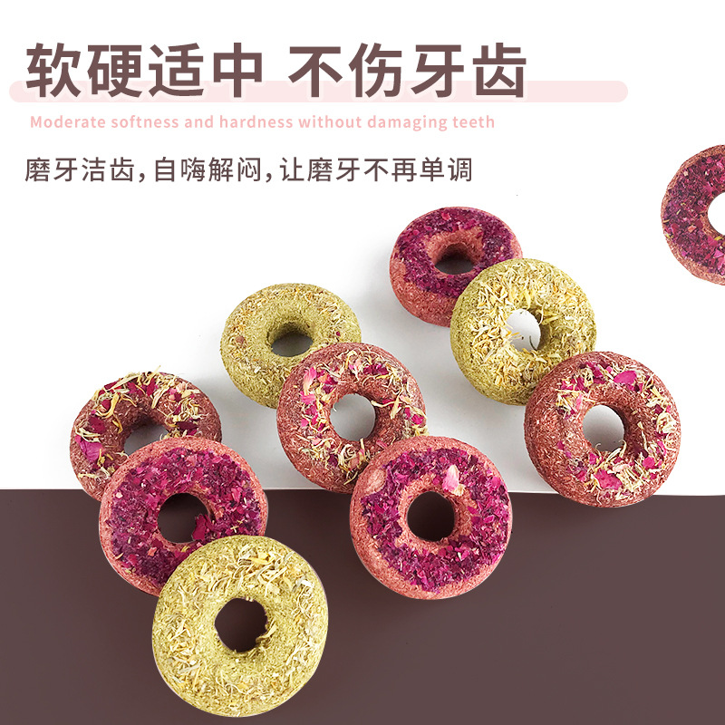 Pet Rabbit Donut Chew Toy Oat Grass Cake Rabbit Chinchilla Guinea Pig Chew Grass Cake Toy 10-Pack