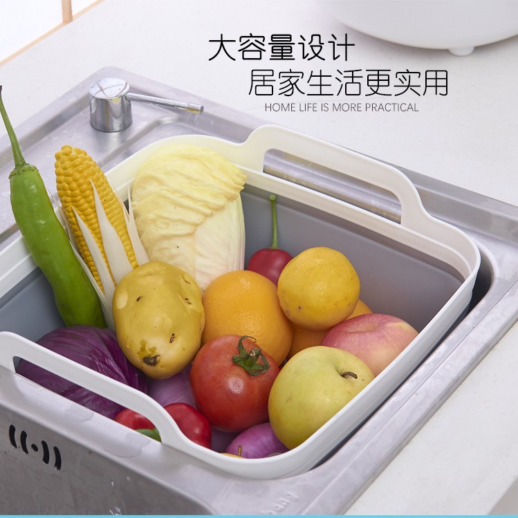 Cross-border folding basin plastic sink kitchen drain basket square dish washing basin folding bucket telescopic fruit and vegetable toy storage