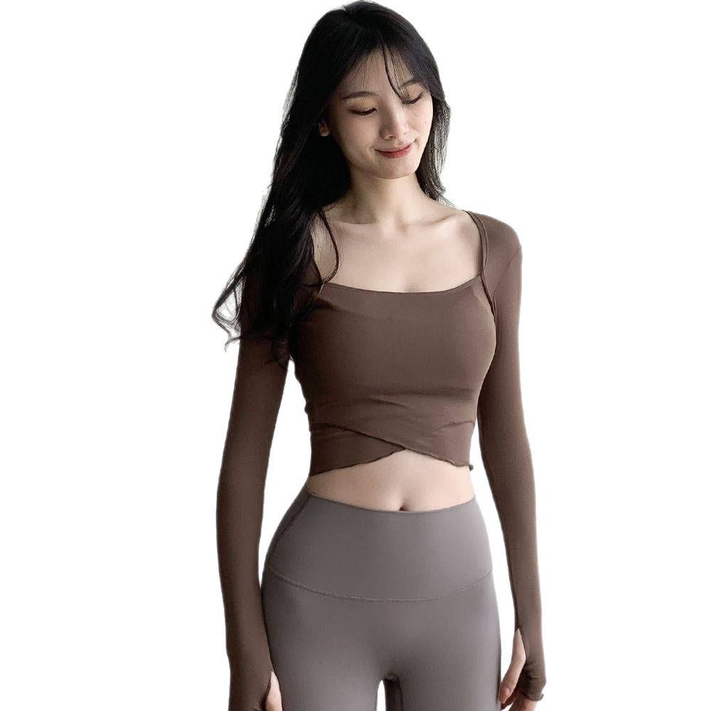 Internet Celebrity Sports Yoga Wear T-Shirt Women's Outer Wear Running Long-Sleeved Quick-Drying Navel-Baring Tight Sexy Fitness Wear Top Ins