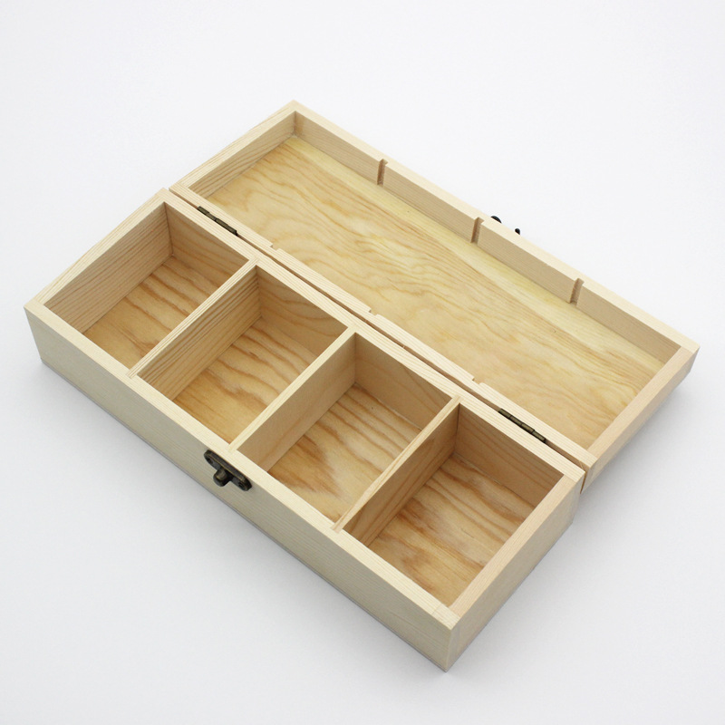 ! 4-grid multi-grid wooden box packing box tea box, storage box, gift box sundries storage box