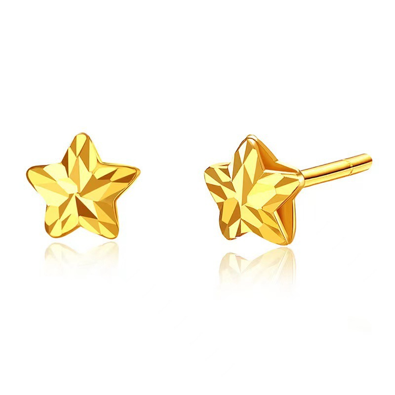 18K Gold Earrings Au750 Color Gold Popular Female Small Fragrance Heart Five-Pointed Star Snowflake Needle Earrings Factory Direct Sale