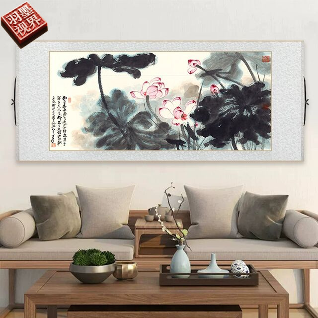 Famous Fresh Lotus Painting Chinese Painting Chinese Style Living Room Decoration Scroll Hanging Painting Office Study Tea Room Mural