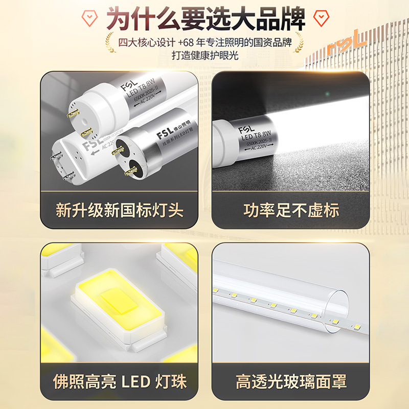 Fsl Foshan Lighting T8 Integrated Lamp Holder Led Light Tube Complete Set 1.2m Household Lighting Energy-Saving Lamp Tube