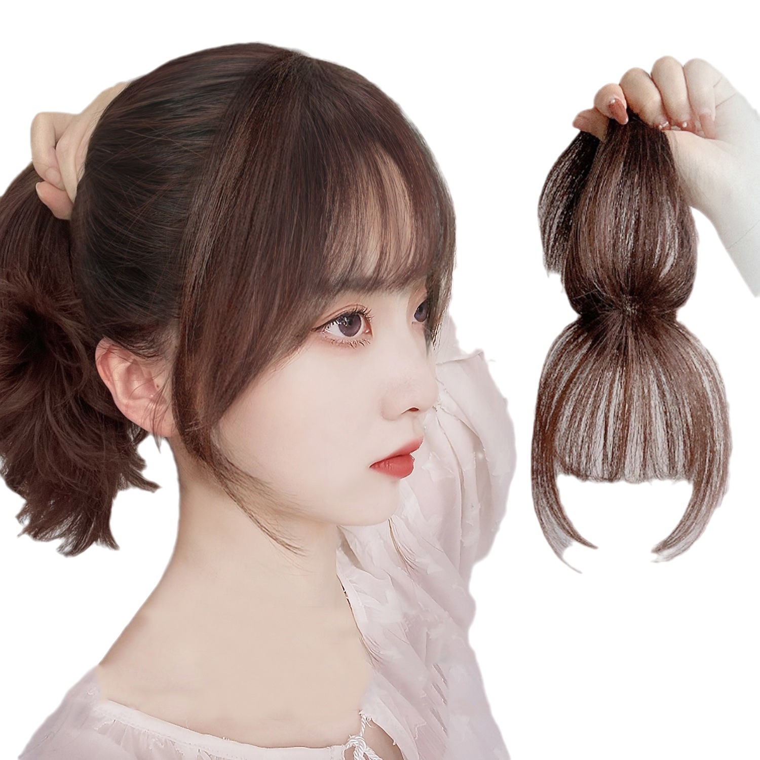 Internet Celebrity French Wig Bangs 3D Air Bangs Head Replacement Piece Natural Seamless Artificial Wig Piece to Cover Gray Hair