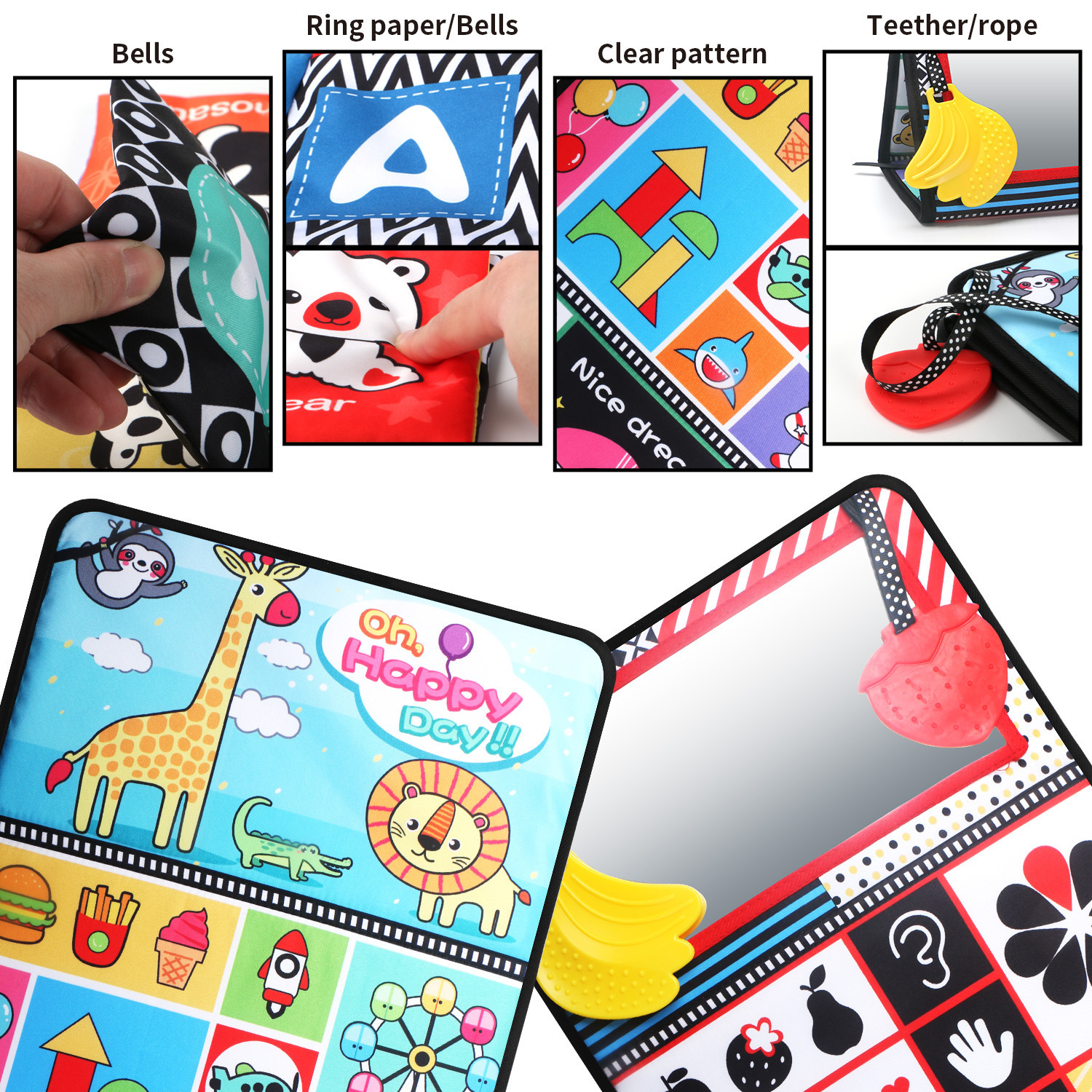 Aipinqi Children's Desk Calendar Cloth Book with Funny Mirror Animal Enlightenment Early Education Amazon Sound Chewable Pendant