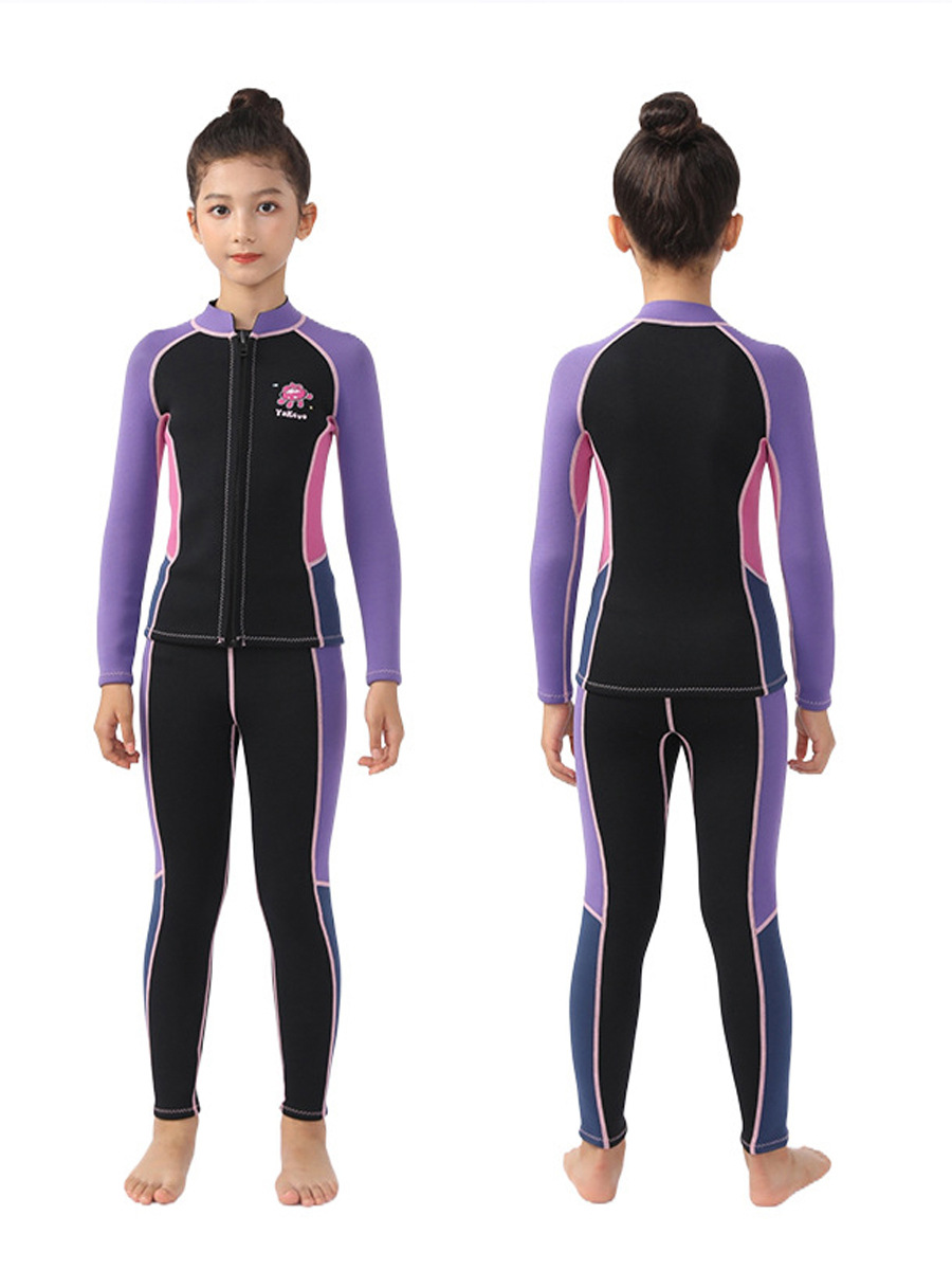 In stock 2.5mm children's diving suit boys' two-piece swimsuit warm long sleeve sun protection surfing snorkeling jellyfish suit for women