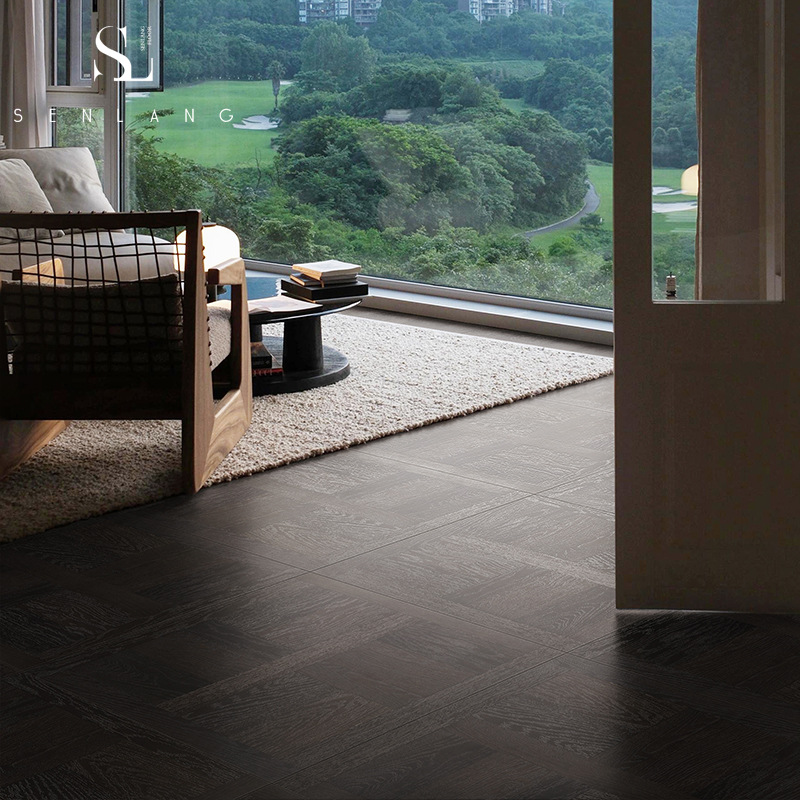 French-Style Herringbone Laminate Flooring for Home Use, Self-Installation, Black Walnut Color, Parquet Flooring for Guesthouses, Direct Sales from the Manufacturer