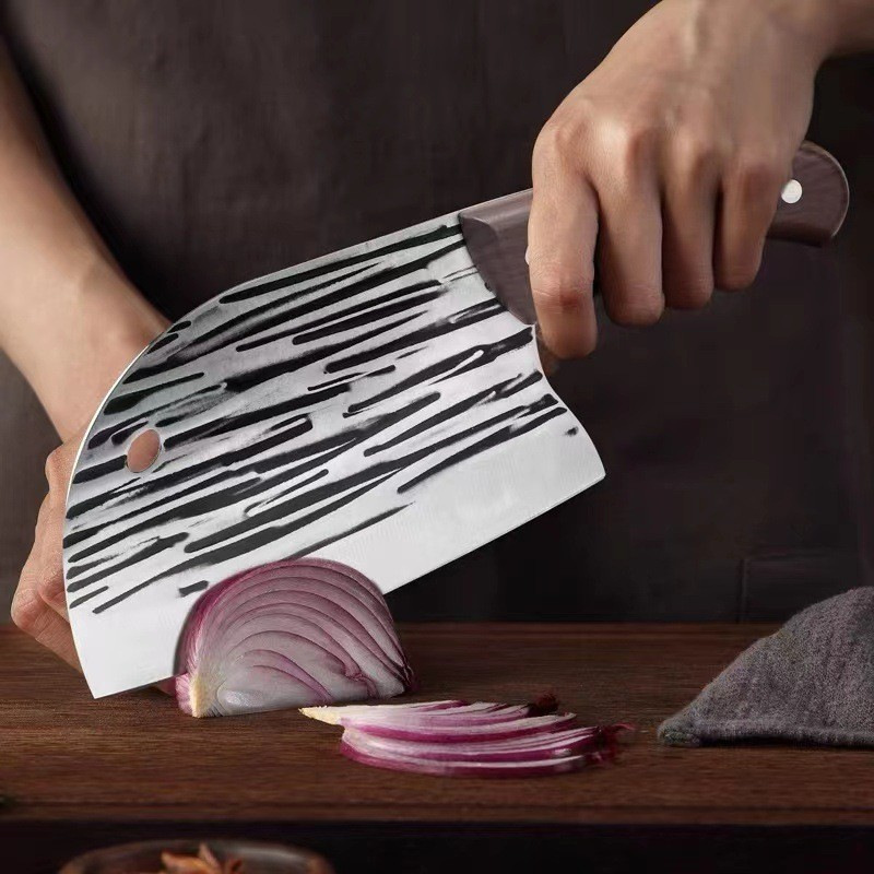 Internet Celebrous Explosive Striped Hammer Handmade Forged Slicing Knife Multifunctional Dual-purpose Fish Head Knife Sharp Kitchen Meat Knife