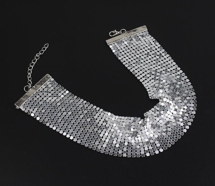 European and American Cross-Border Jewelry Design Punk Sexy Choker Clavicle Chain Exaggerated Metal Sequin Necklace Necklace