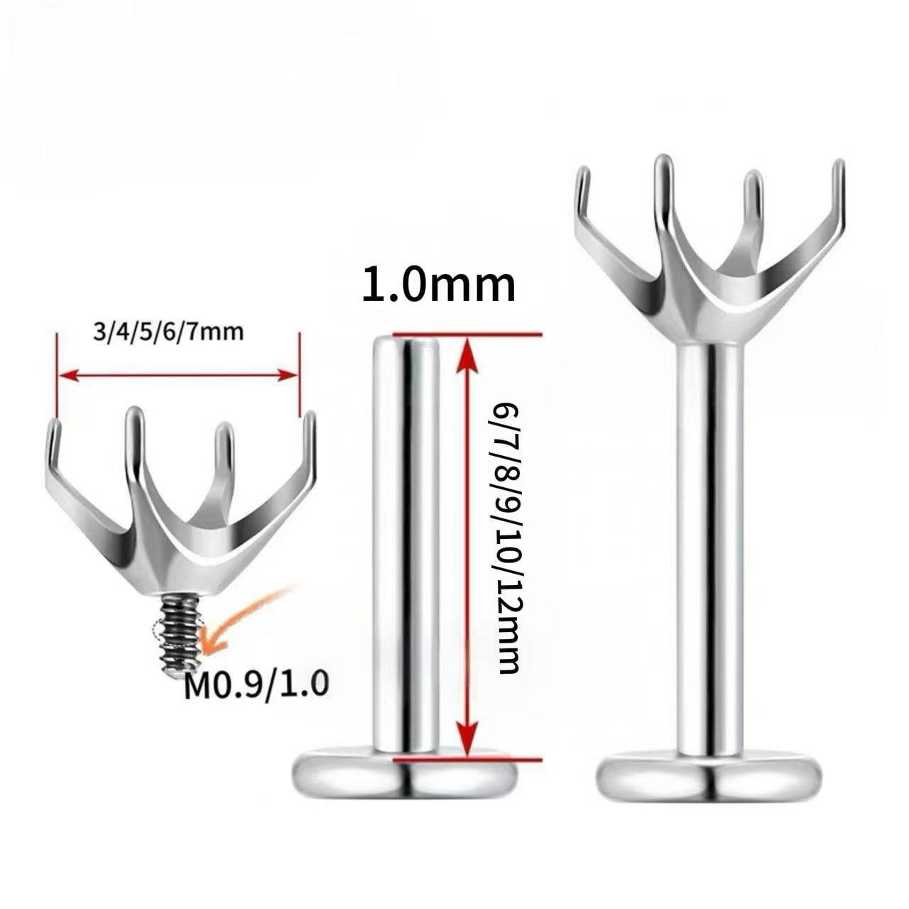 Titanium Steel Stainless Steel Piercing Jewelry Zircon Ear Studs Lip Studs Four-Prong Hollow Prong Setting External Thread