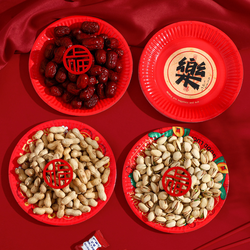 Housewarming Red Disposable Dinner Plate Fruit Plate Tableware Saucer Paper Cup New Home Decoration Moving Ceremony Supplies