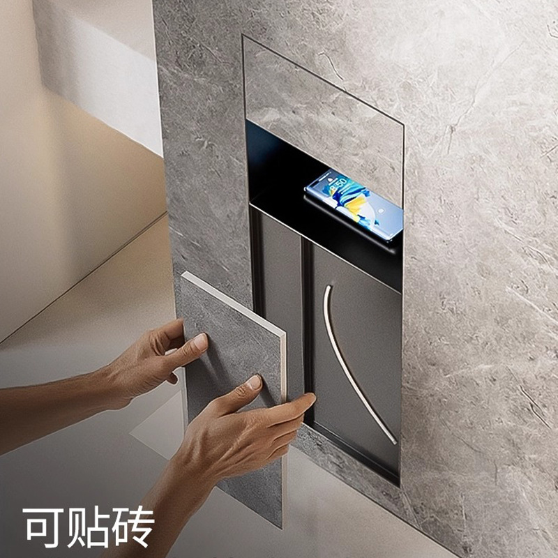 304 Stainless Steel Bathroom Embedded Niche Hidden Trash Can Toilet Brush Storage with Concealed Tissue Box