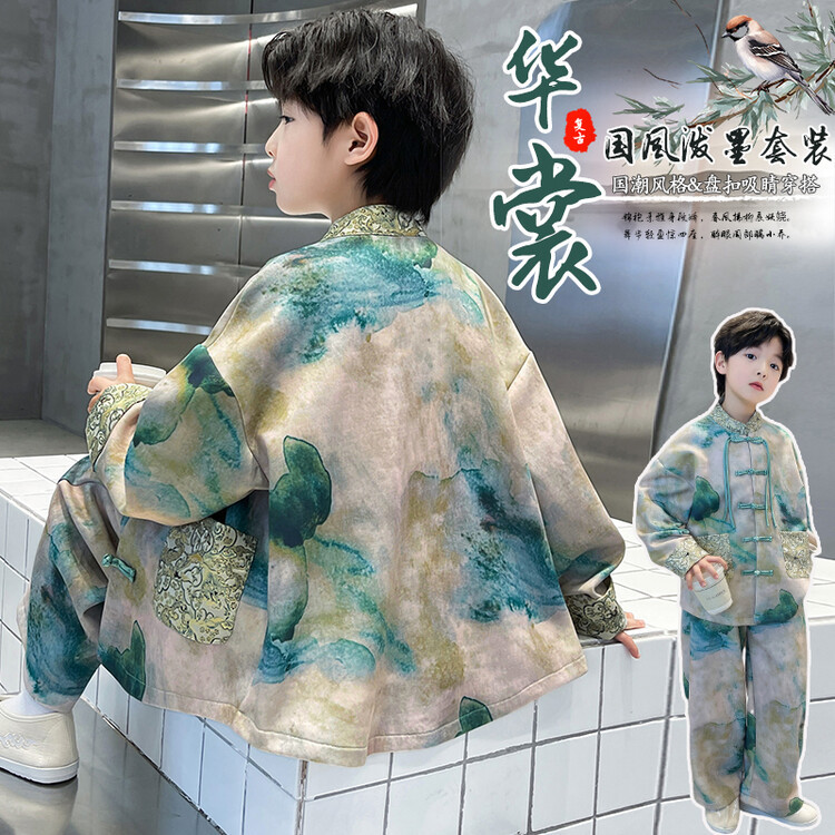 Children's Clothing Boys' suit National Fashion Spring 2024 New Big Children's Tang Suit Hanfu Two-piece Set Spring and Autumn Chinese Style