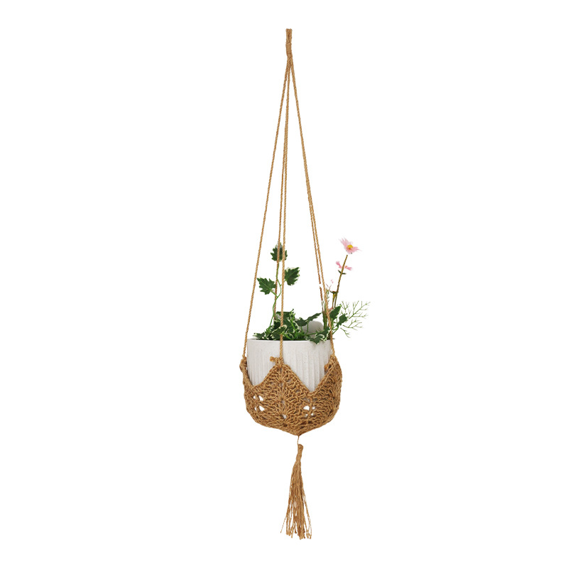 New Hand-Woven Hemp Rope Flower Pot Net Pocket Creative Woven Flower Pot Hanging Basket Indoor and Outdoor Hanging Decorative Flower Pot Pocket