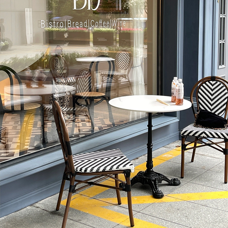 Internet Celebrity Outdoor Restaurant Chair American Outdoor Rattan Chair Balcony Leisure Woven Rattan Cafe Chair B&B Bamboo Chair