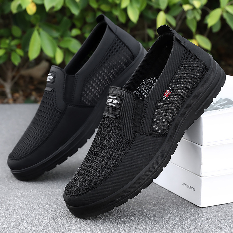 Men's Spring Mesh Slip-On Shoes for the Elderly, Lightweight Soft-Soled Shoes for Middle-Aged and Elderly Dads, Shallow Old Beijing Cloth Shoes