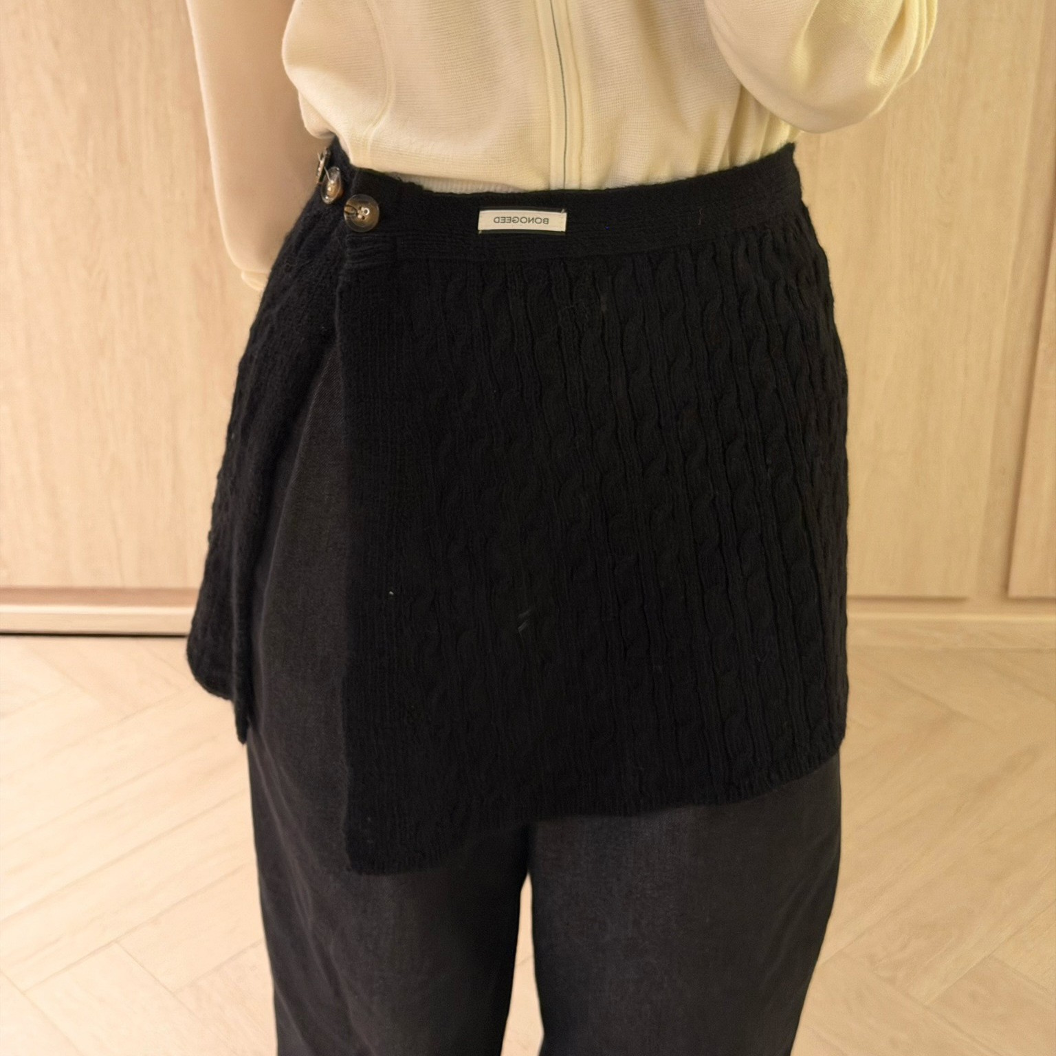 Spring and Autumn Solid Color Cable Knit Skirt Curtain Korean Style Ins Wind Knitted Tie Waist Niche Layered High-End Skirt Curtain