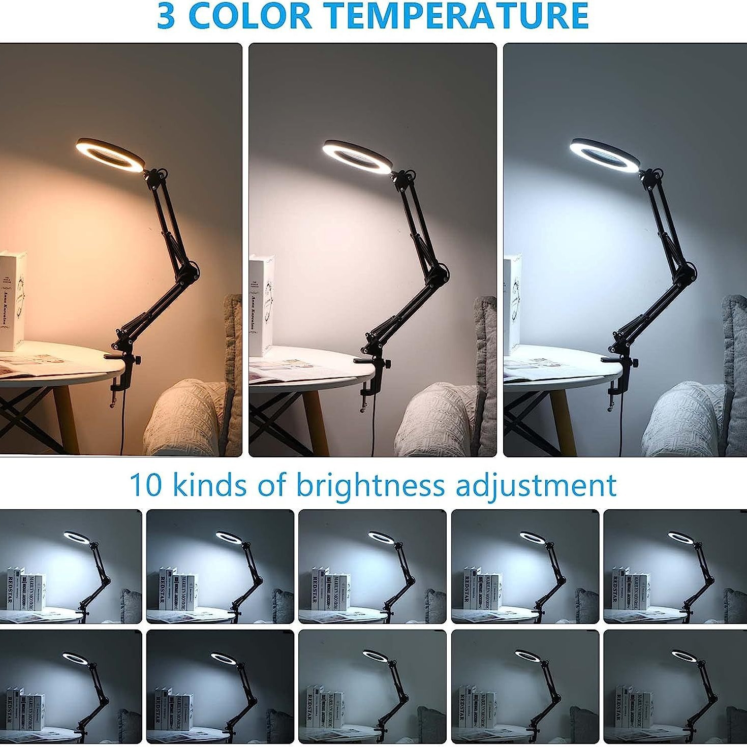 LED magnifying glass eye protection reading lamp nail art tattoo repair work folding table lamp