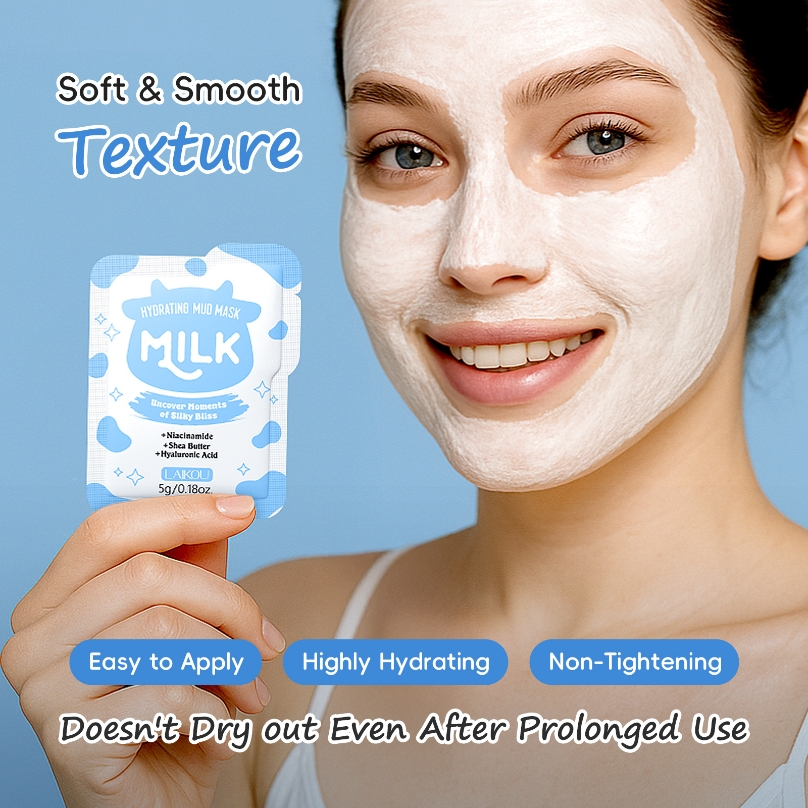 Laiko Milk Moisturizing Mud Mask 1 Piece 5g Cleans Pores, Hydrates and Moisturizes Skin Care Export Mask
