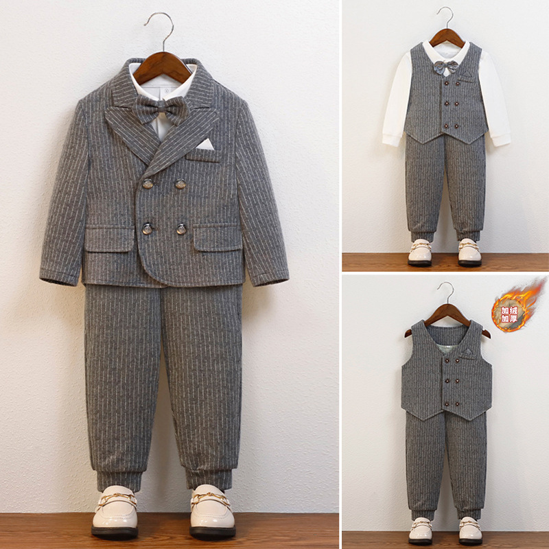 Костюм для детей, платье для мальчика на один год, нарядный британский жилет, трехпредметный костюм для цветочной девочки