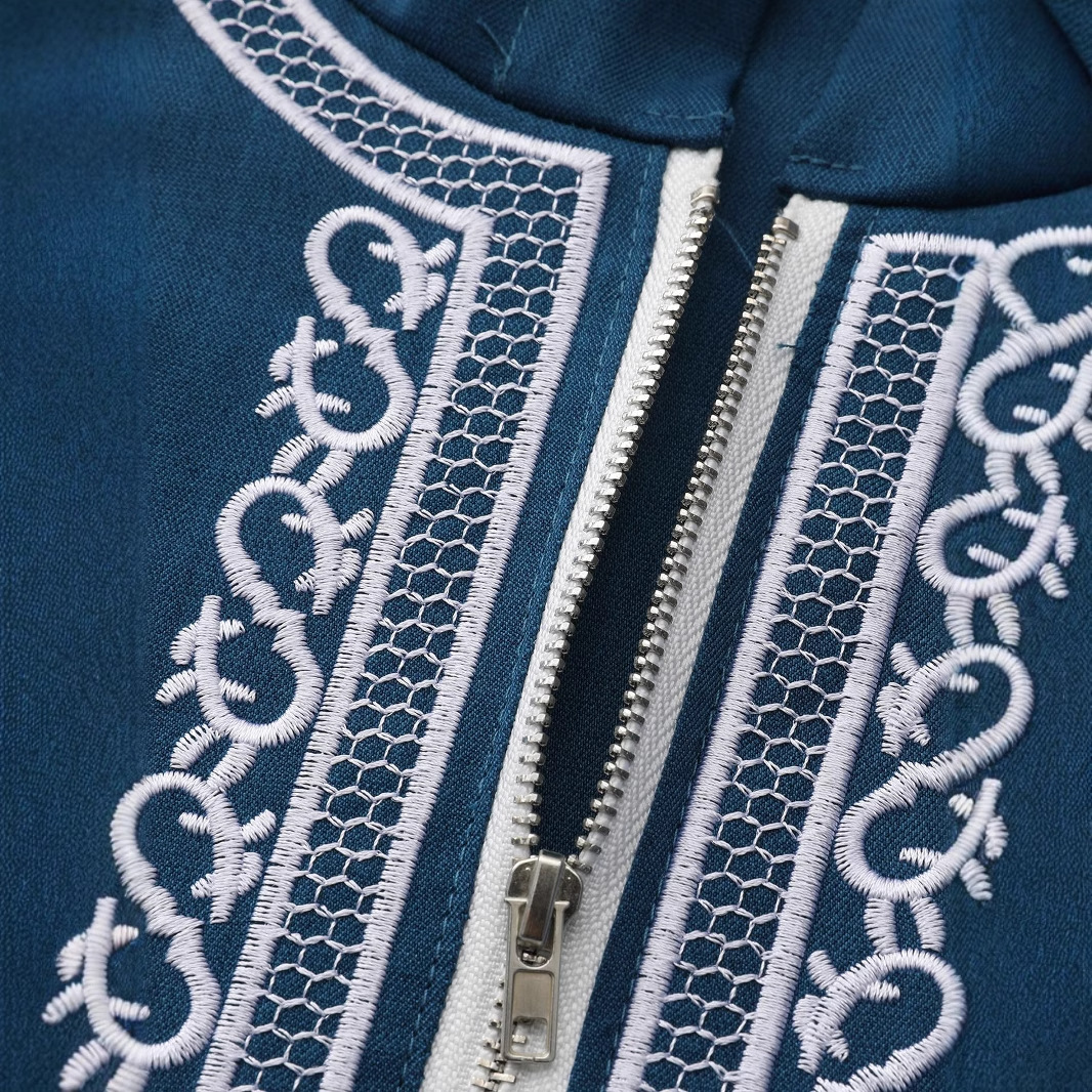2025 Muslim Men's Robe Long Sleeve Embroidered Hooded Zipper Kamis homme Islamic Loose Casual