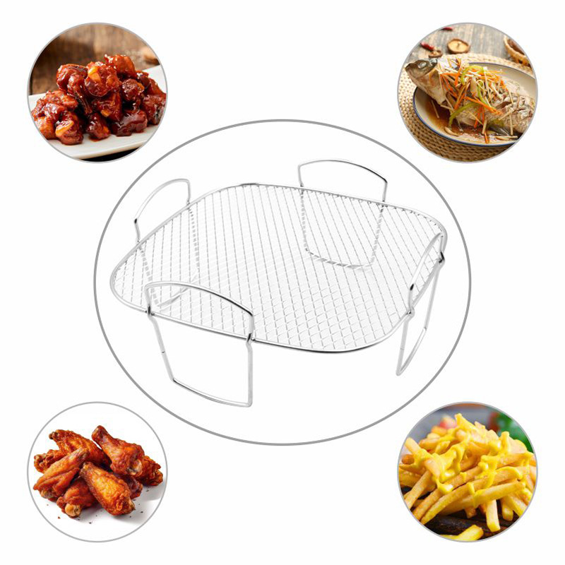 Stainless Steel Air Fryer Grill Water Steaming Rack Accessories Barbecue Grill Bread Rack Grill Square Grill Dipper