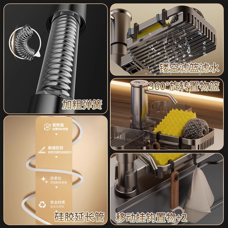 Space Aluminum Storage Basket Sink Soap Dispenser Upgraded Dishwashing Liquid Press Dish Basin Press Pump Head Large Liquid Output