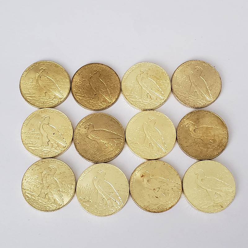 12 Different Brass Material American Indian Head 2.5-Point Gold Coins 1908~1915,1926~1929