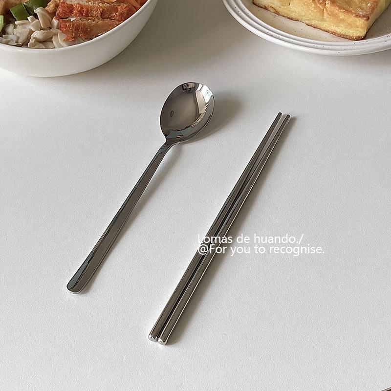 ins style Korean style large barbecue spoon 304 thick stainless steel Western food spoon long handle spoon bibimbap spoon Internet celebrity