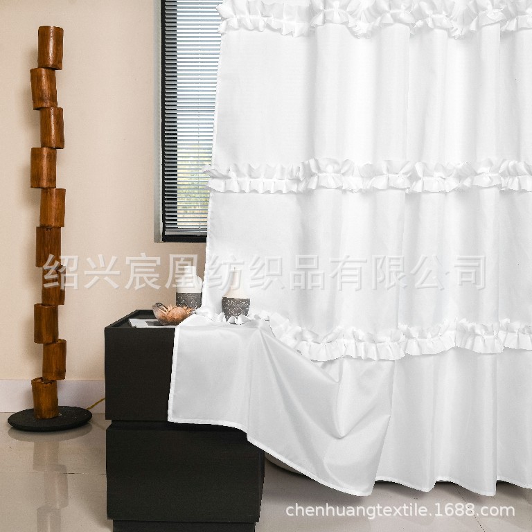 Cross-Border Manufacturer White Shower Curtain Wholesale Blocking Lace Polyester Shower Curtain