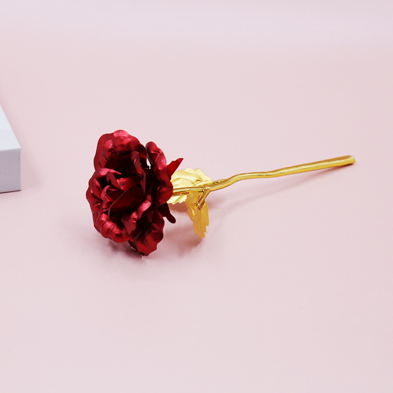 Medium-Sized 18cm Valentine's Day and Mother's Day Plastic Gold Foil Rose Flower Craft Ornament Eternal Flower Embossed Flower